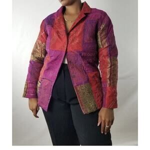 Vtg Chico's Jacket Women Sz 3 XL Patchwork Embroidered Beaded Embroidery
